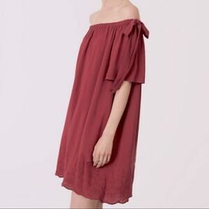 LOFT Off the Shoulder Dress Embroidered Viscose Size Small Short Mini